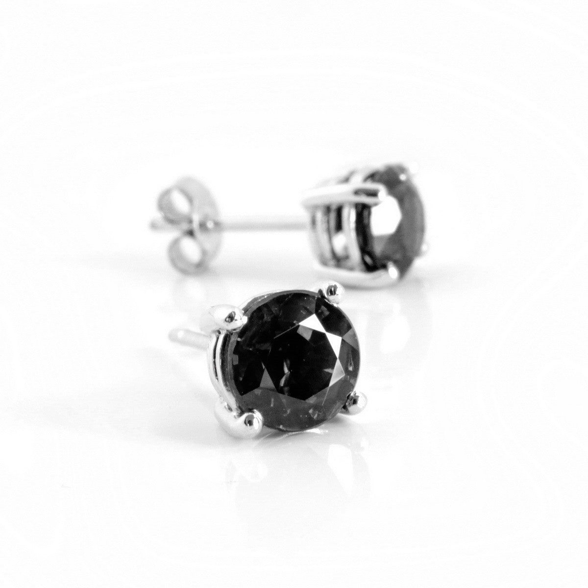 1.00ct; One Carat Black Diamond Studs in Sterling Silver (.23-.27ct total weight)