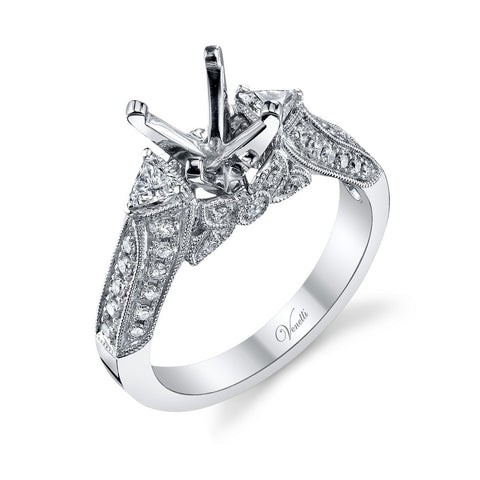 14K W RING 44RD 0.38CT, 2TRI 0.30CT