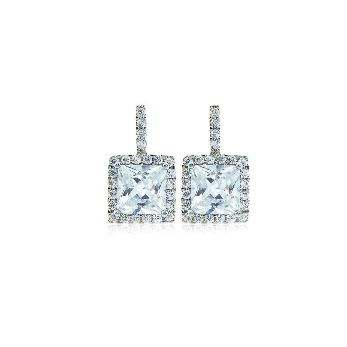 7mm Princess Halo Earrings set in Sterling Silver