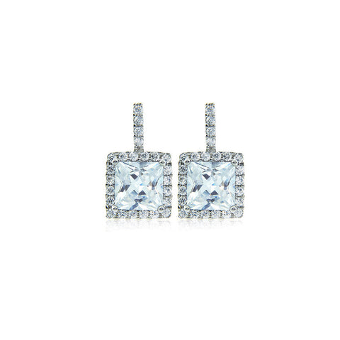 7mm Princess Halo Earrings set in Sterling Silver