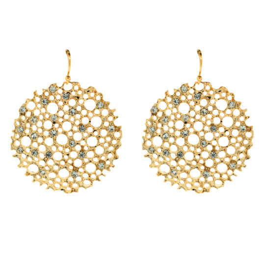 14K Gold Plated Lace Cake Rhinestone Earrings