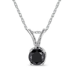 1.00ct; One Carat Black Diamond Studs Single Stone Pendant in Sterling Silver (.90-1.10ct total weight)