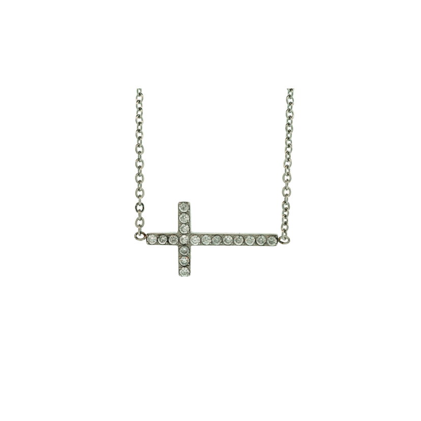 18" Steel Side Cross Pendant Necklace